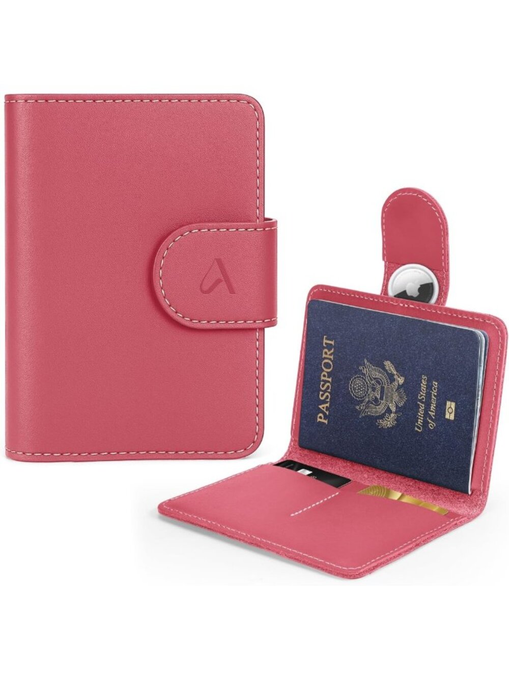 Genuine Leather RFID Passport Holder with AirTag Slot - Travel Wallet for Women